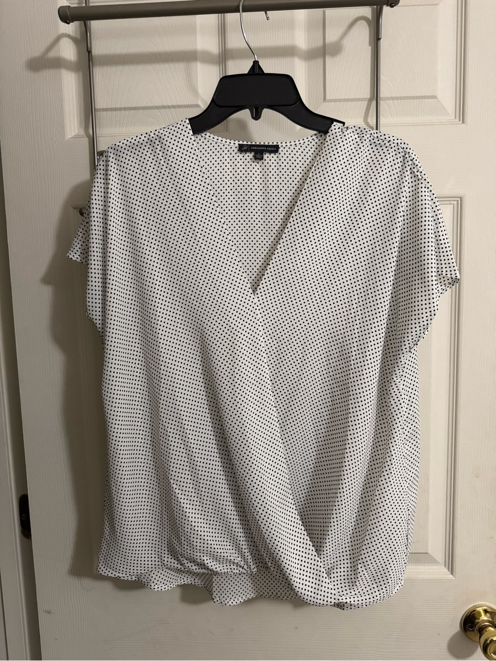 Adrianna Papell White Blouse with Black Dot Print